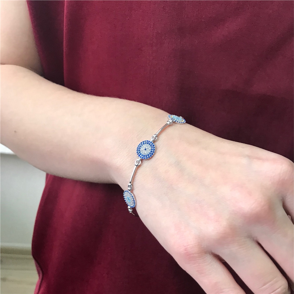 Goldstore-14k Gold Evil Eye Bracelet, Elegant Evil Eye Protection Gold Station Bracelet is a Great Gift For Her, Turkish Eye, Gift For Women