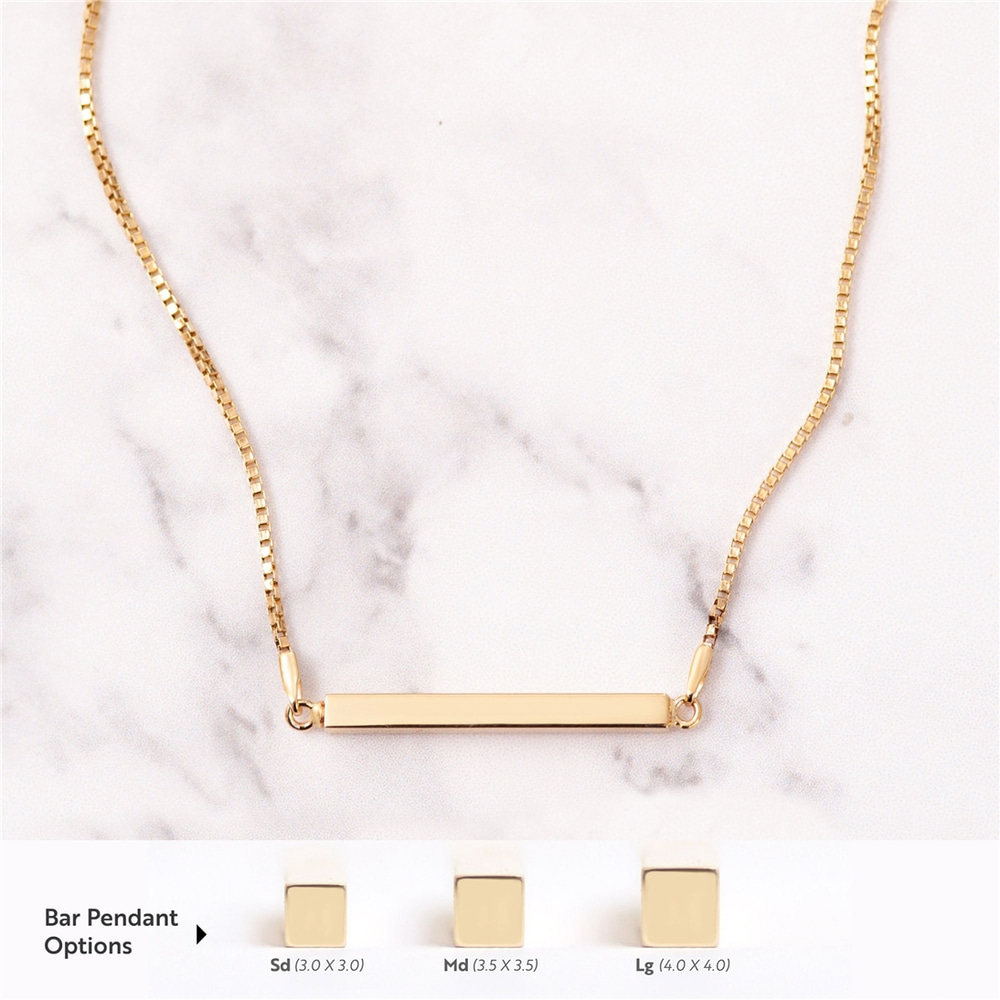 Goldstore-14K Gold Horizontal Urn 3cm Bar Box Chain Necklace, 4 Side Custom Engraved Memorial Gold Necklace, Name Date Coordinate Funeral Necklace