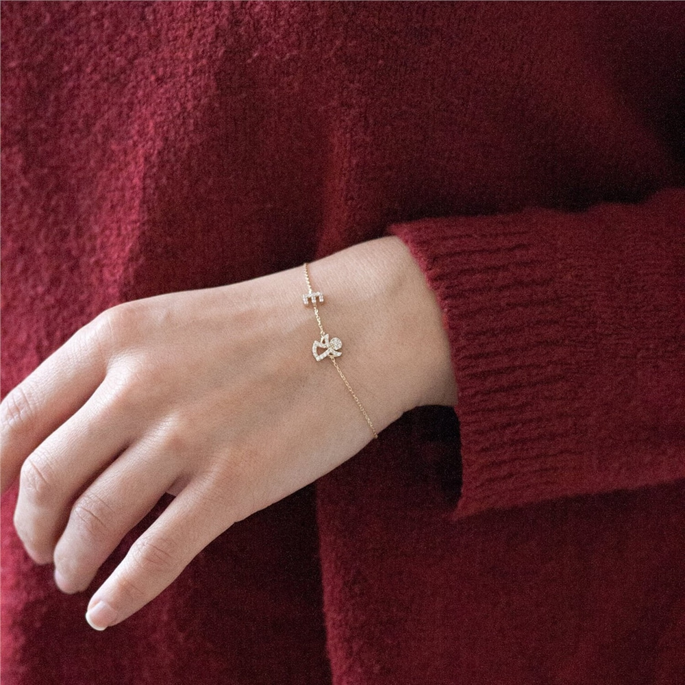 Goldstore-14k Gold Initial Angel Bracelet, Delicate Gold Chain Personalized Letter Bracelet is a Great Gift For Her. Bridesmaid Gift