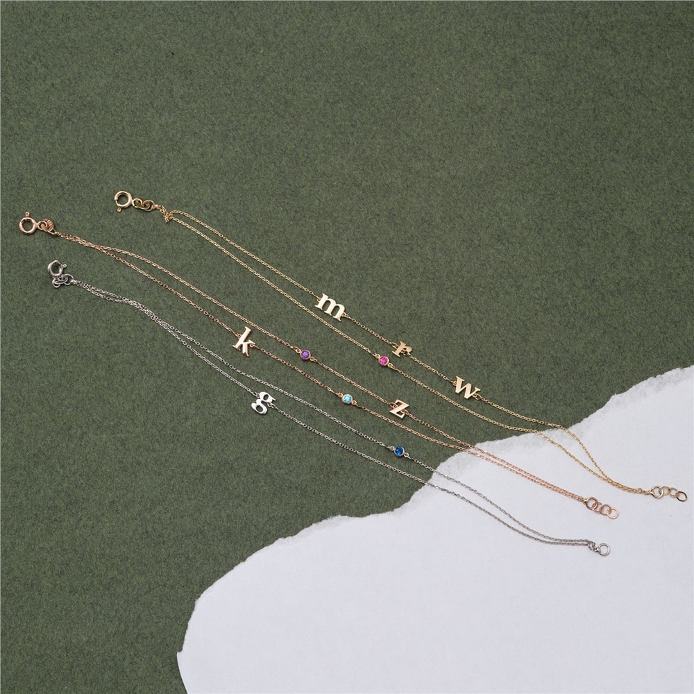Goldstore-14k Gold Letter and Birthstone Bracelet, Dainty Double Row Chain, Multiple Letters Cz Bracelet is a Great Gift For Her. Bridesmaid Gift
