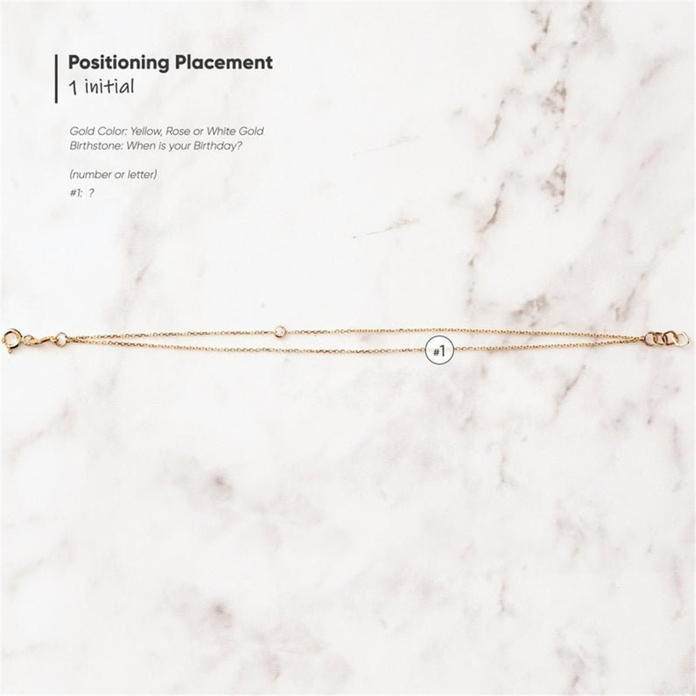 Goldstore-14k Gold Letter and Birthstone Bracelet, Dainty Double Row Chain, Multiple Letters Cz Bracelet is a Great Gift For Her. Bridesmaid Gift