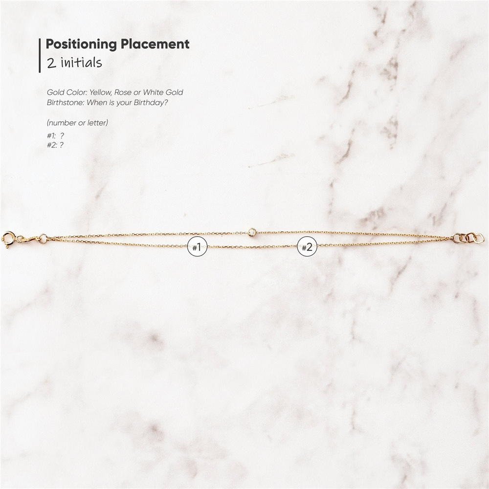 Goldstore-14k Gold Letter and Birthstone Bracelet, Dainty Double Row Chain, Multiple Letters Cz Bracelet is a Great Gift For Her. Bridesmaid Gift