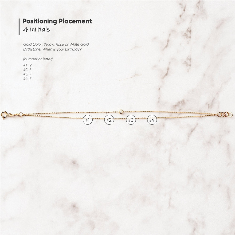 Goldstore-14k Gold Letter and Birthstone Bracelet, Dainty Double Row Chain, Multiple Letters Cz Bracelet is a Great Gift For Her. Bridesmaid Gift