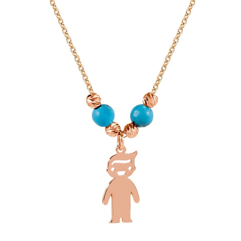 Goldstore-14k Gold Mother’s Necklace with Engraved 1 kid Charm, Personalized Family Name Necklace With 1 boy/girl Charm, Mom Kid Name Charm Necklace