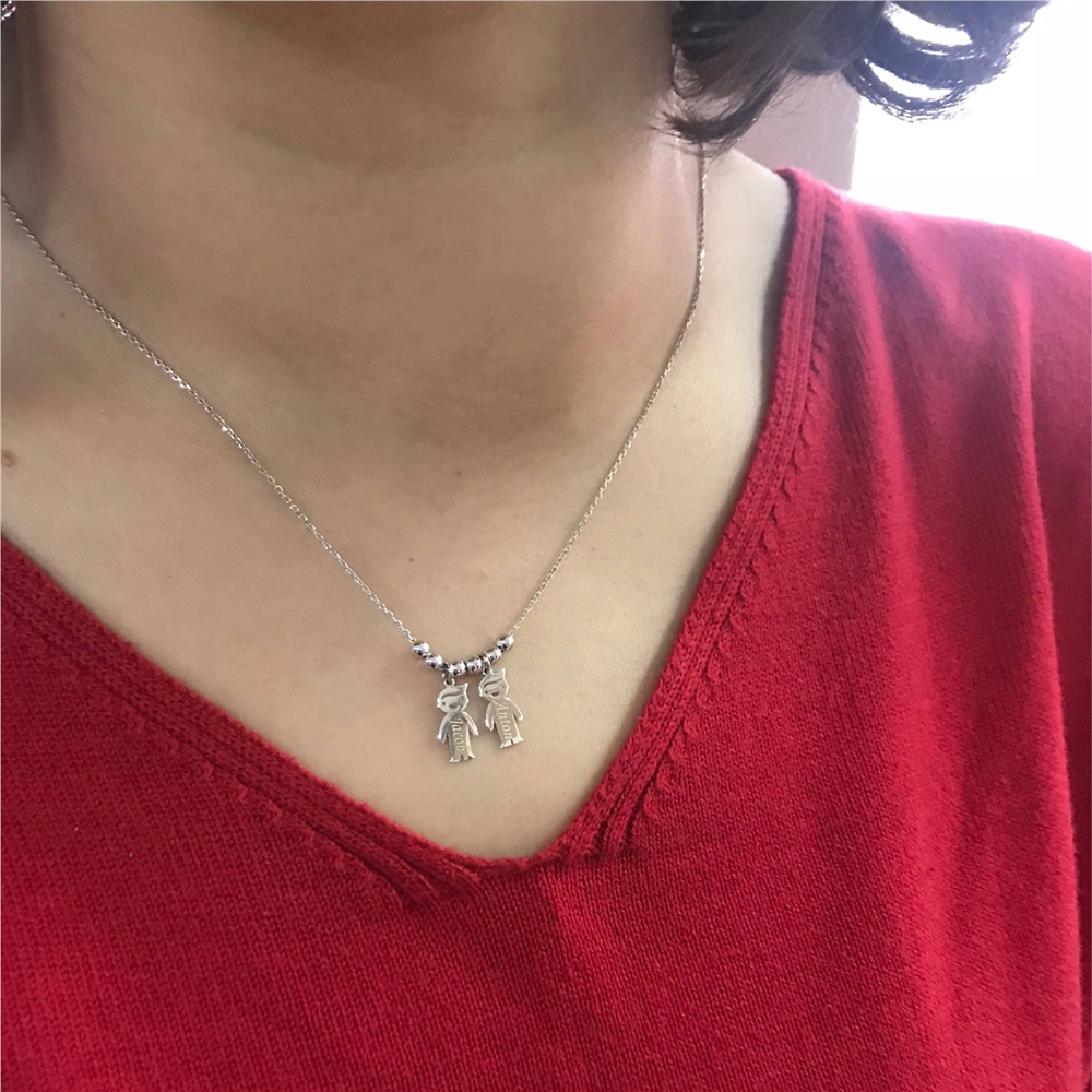 Goldstore-14k Gold Mother’s Necklace with Engraved Children Charms, Personalized Family Name Necklace With boy/girl Charms, Mom Kids Gold Charms.