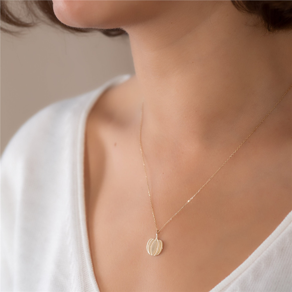 Goldstore-14k Gold Pumpkin Necklace, Golden Design Fall Necklace, Pumpkin Pendant & Pumpkin Charm, Haloween Necklace and Gold Pumpkin