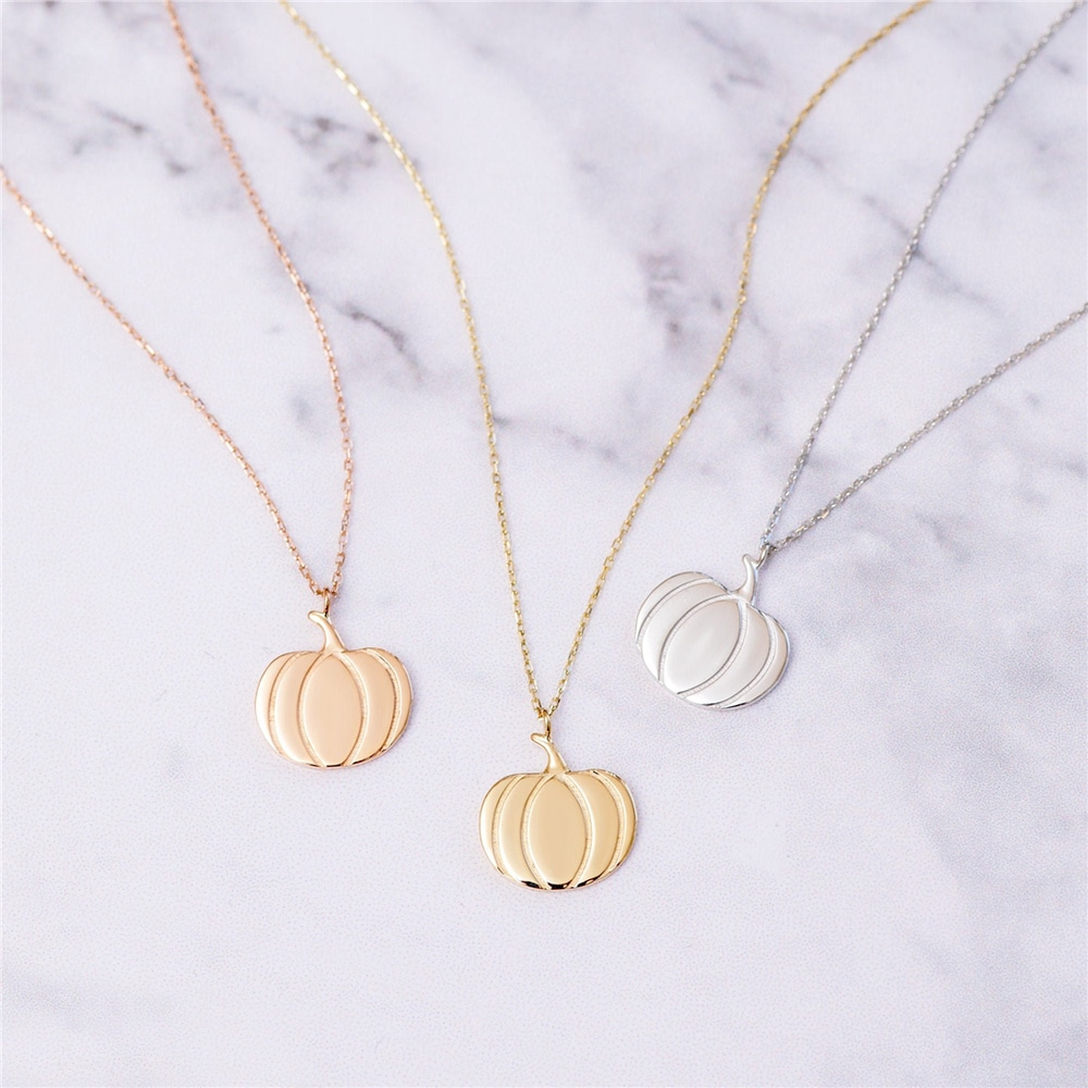 Goldstore-14k Gold Pumpkin Necklace, Golden Design Fall Necklace, Pumpkin Pendant & Pumpkin Charm, Haloween Necklace and Gold Pumpkin