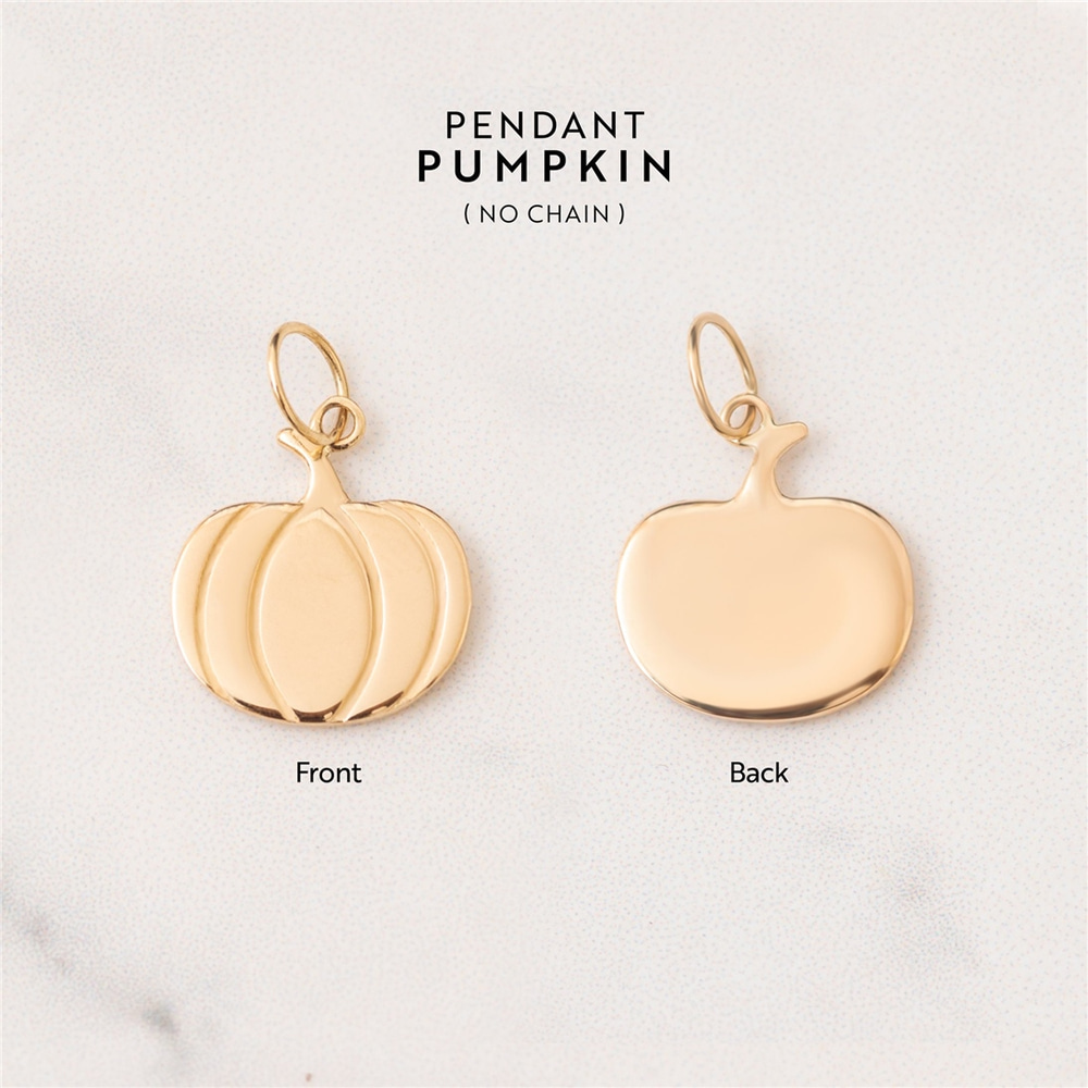 Goldstore-14k Gold Pumpkin Necklace, Golden Design Fall Necklace, Pumpkin Pendant & Pumpkin Charm, Haloween Necklace and Gold Pumpkin
