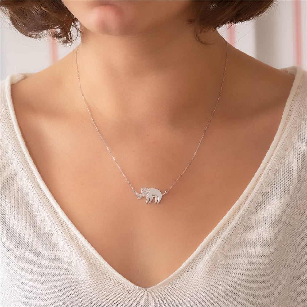 Goldstore-14k Gold Sloth Necklace, Solid Gold Lazy Sloth Necklace, Cute Smiley Dangling Baby Sloth Necklace, Elegant Sloth Necklace is a Gift For Her