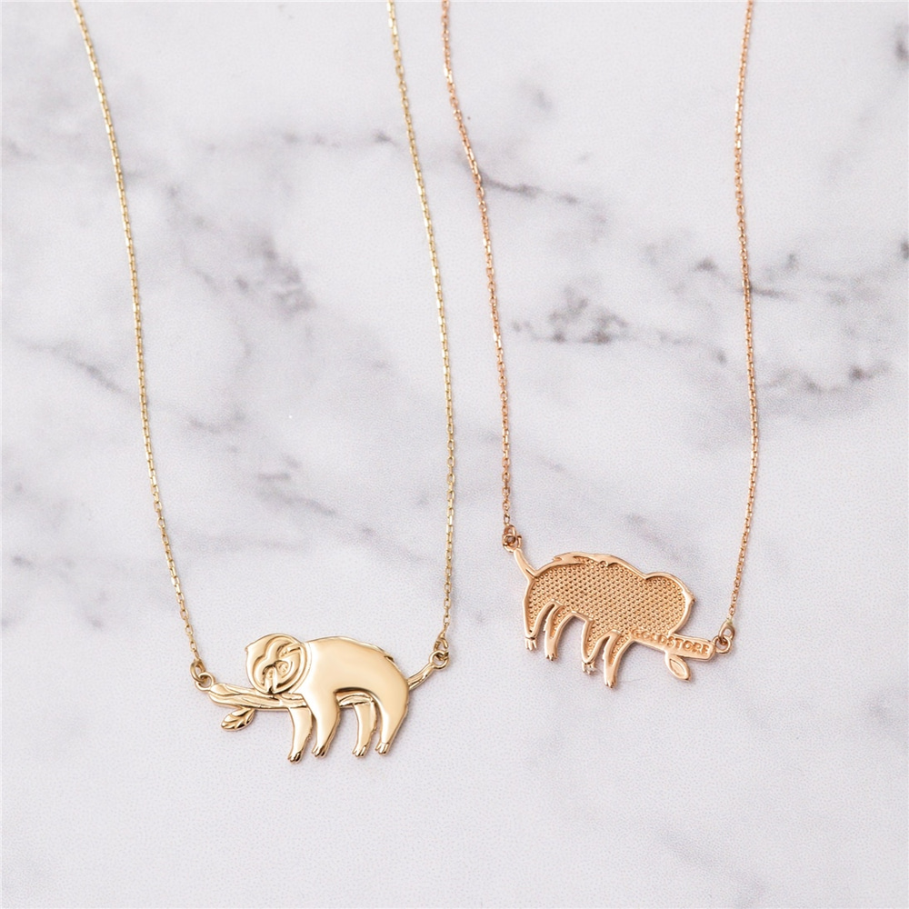 Goldstore-14k Gold Sloth Necklace, Solid Gold Lazy Sloth Necklace, Cute Smiley Dangling Baby Sloth Necklace, Elegant Sloth Necklace is a Gift For Her