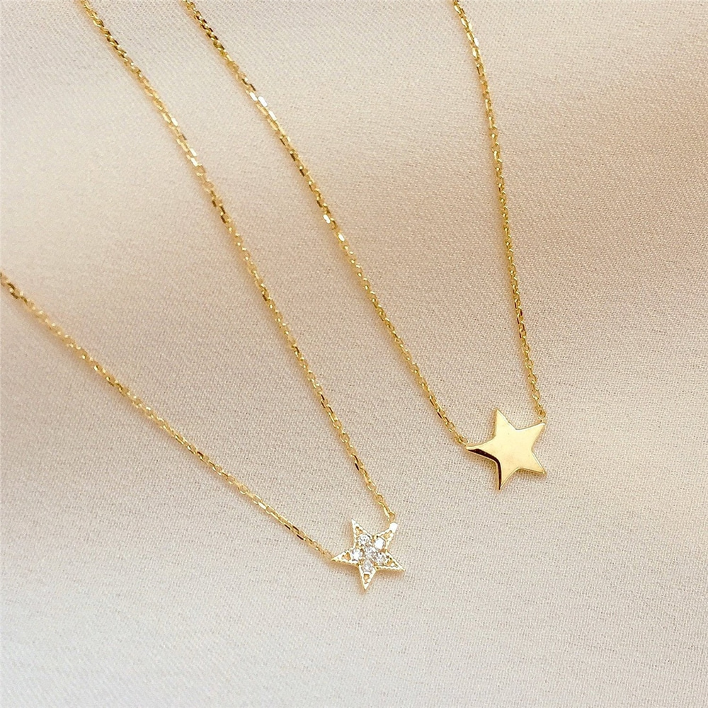 Goldstore-14k Gold Star Necklace, Elegant Solid Real Gold Star Choker Necklace, Minimalist Cz Star Gold Dainty Necklace is a Great Gift For Her.