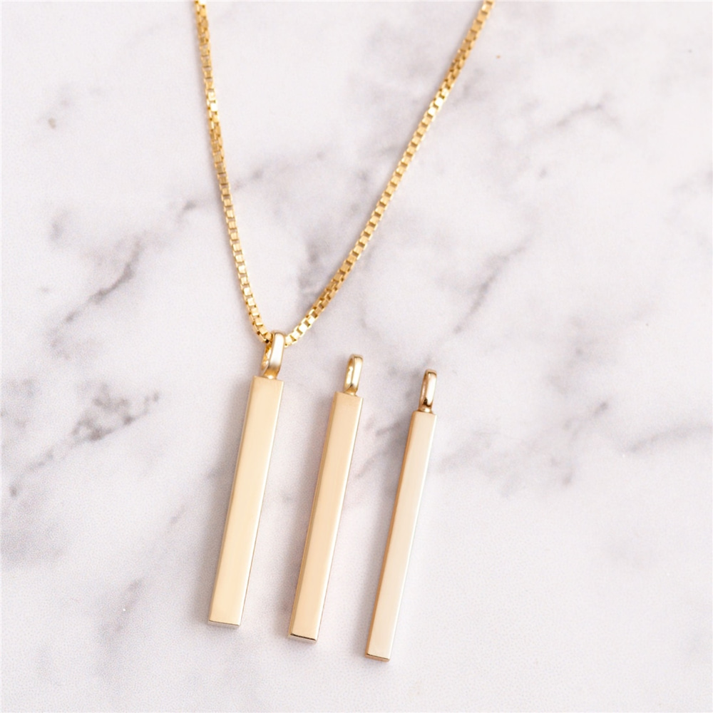 Goldstore-14K Gold Vertical Urn 3 cm Bar Box Chain Necklace, 4 Side Custom Engraved Memorial Gold Necklace, Engrave Name Date Numeral Funeral Necklace