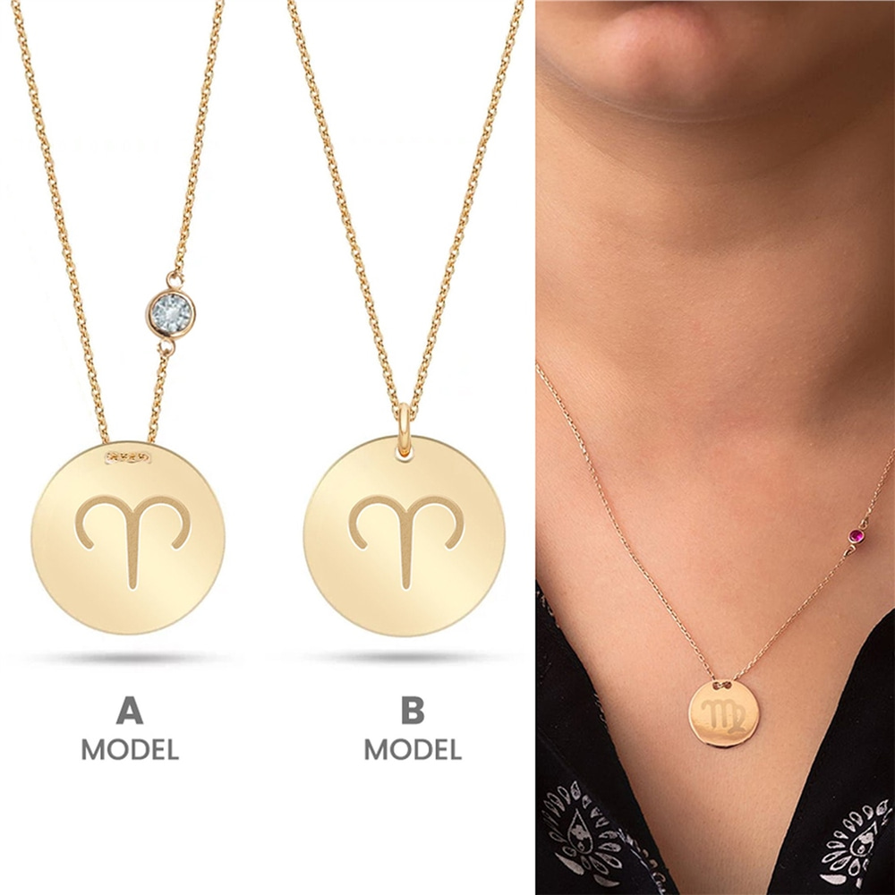Goldstore-14K Gold Zodiac Aries Necklace, Elegant Gold Aries Sign Pendant is a Great Gift For Her. Birthday Gifts