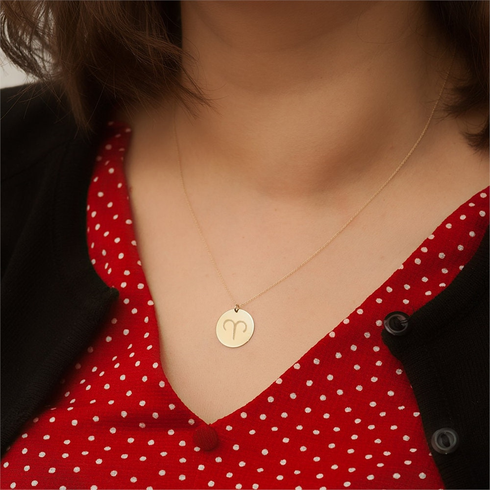 Goldstore-14K Gold Zodiac Aries Necklace, Elegant Gold Aries Sign Pendant is a Great Gift For Her. Birthday Gifts