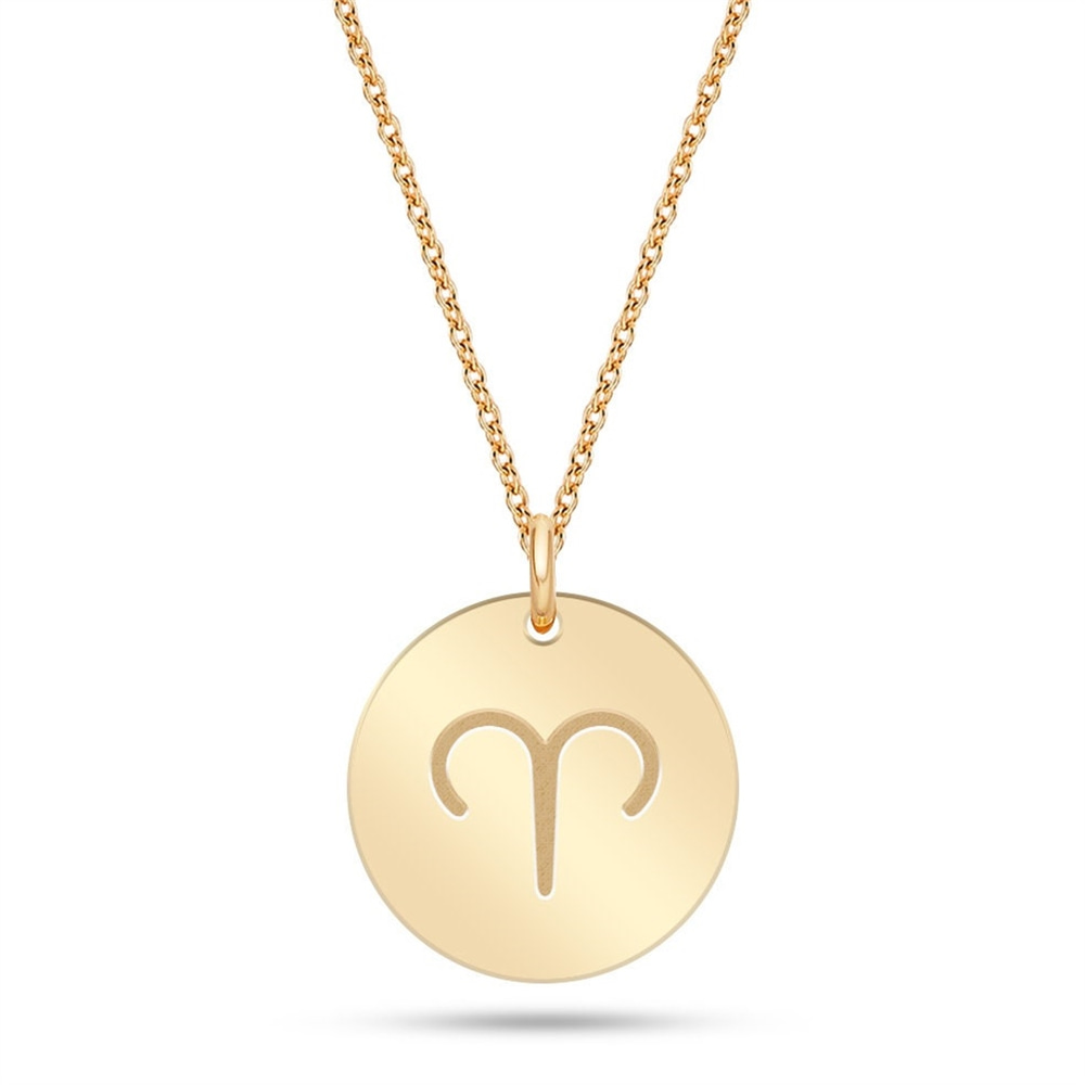 Goldstore-14K Gold Zodiac Aries Necklace, Elegant Gold Aries Sign Pendant is a Great Gift For Her. Birthday Gifts