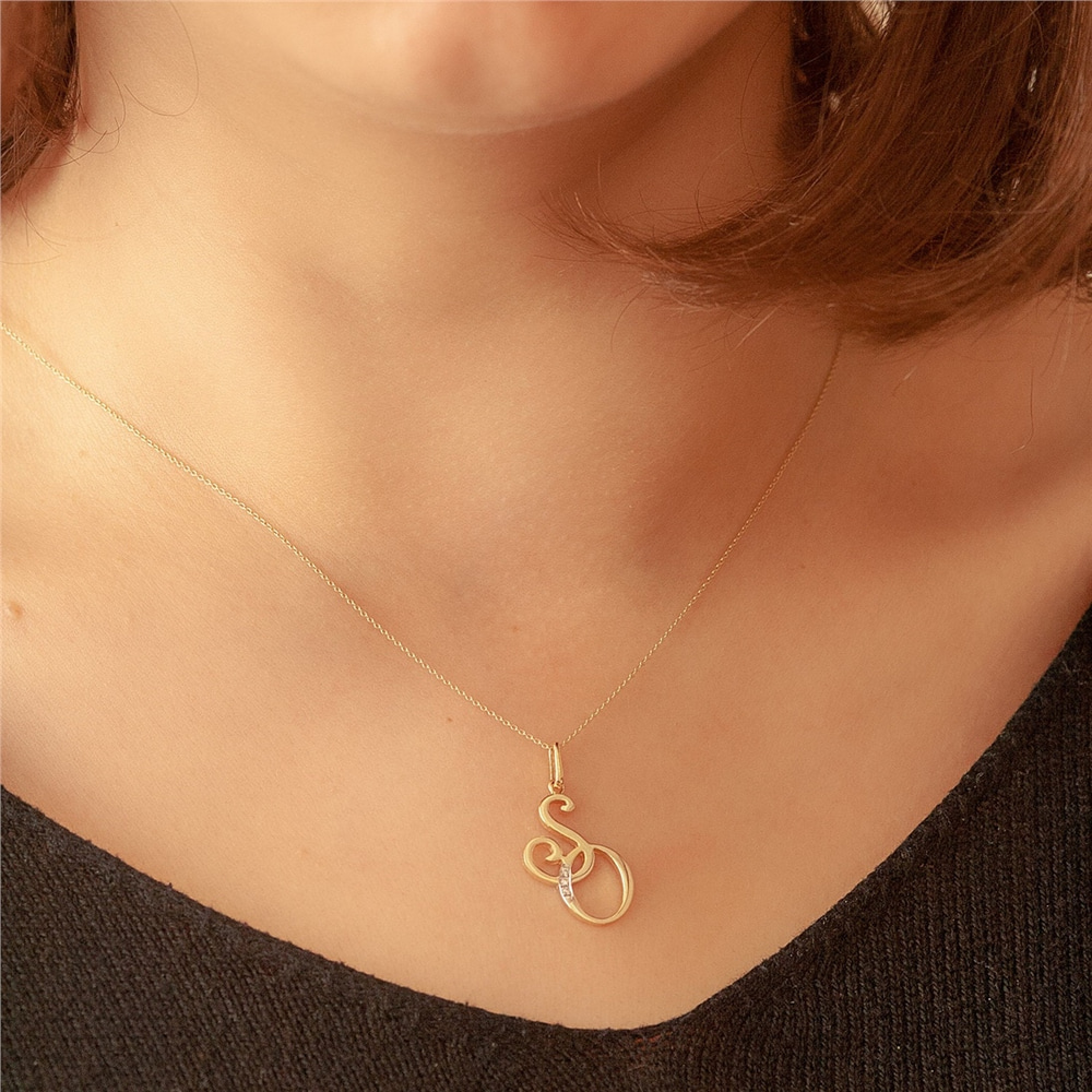 Goldstore-14k or 18k Custom Gold Monogram Necklace With Diamond or Cz, Double Initials Pendant, Gold Couple Necklace, 2 Letters Necklace Gift For Her