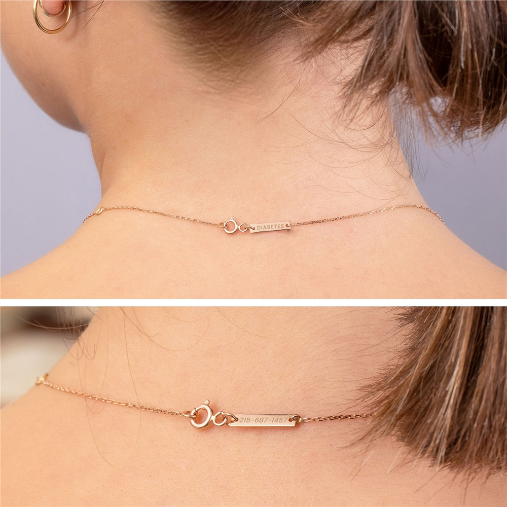 Goldstore-14K or 18K Solid Gold Tiny Bar Tag Add-on Available for existing ORDER, Customized Engraved Dainty Bar Tag at Clasp for Necklace Bracelet