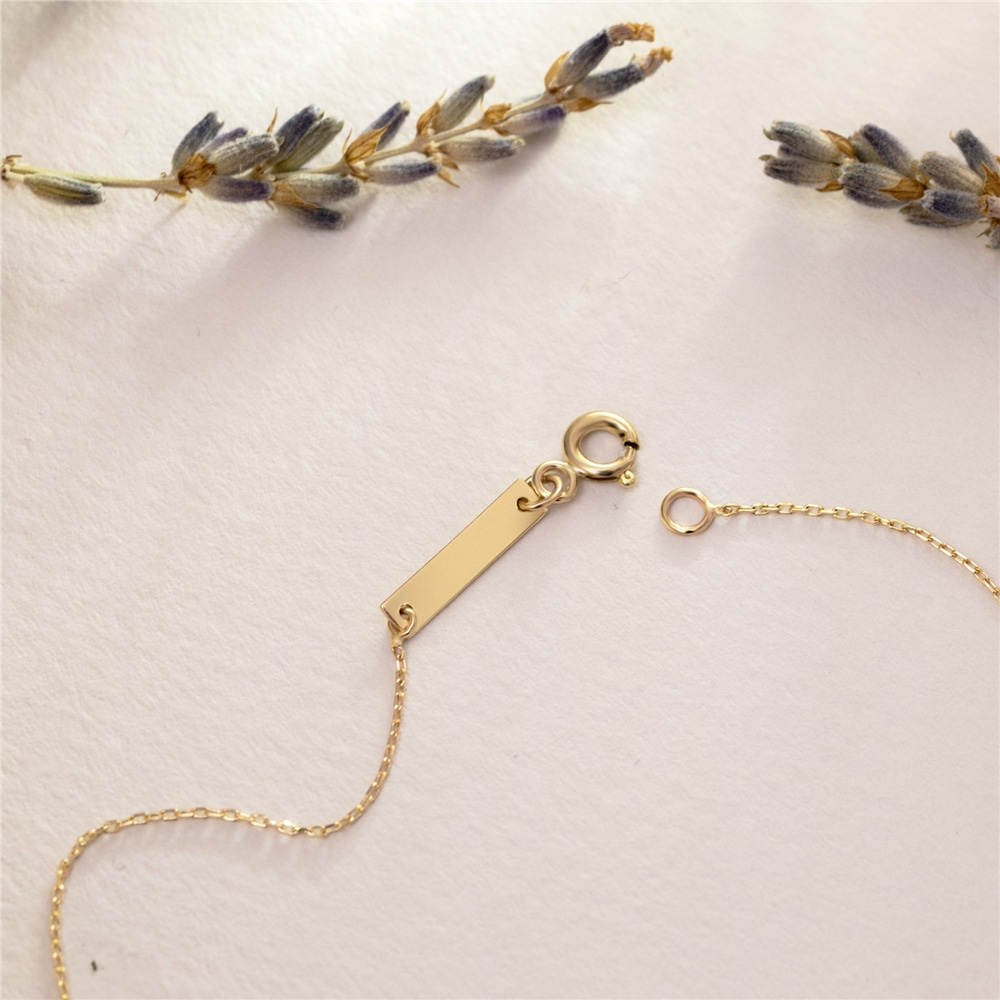 Goldstore-14K or 18K Solid Gold Tiny Bar Tag Add-on Available for existing ORDER, Customized Engraved Dainty Bar Tag at Clasp for Necklace Bracelet