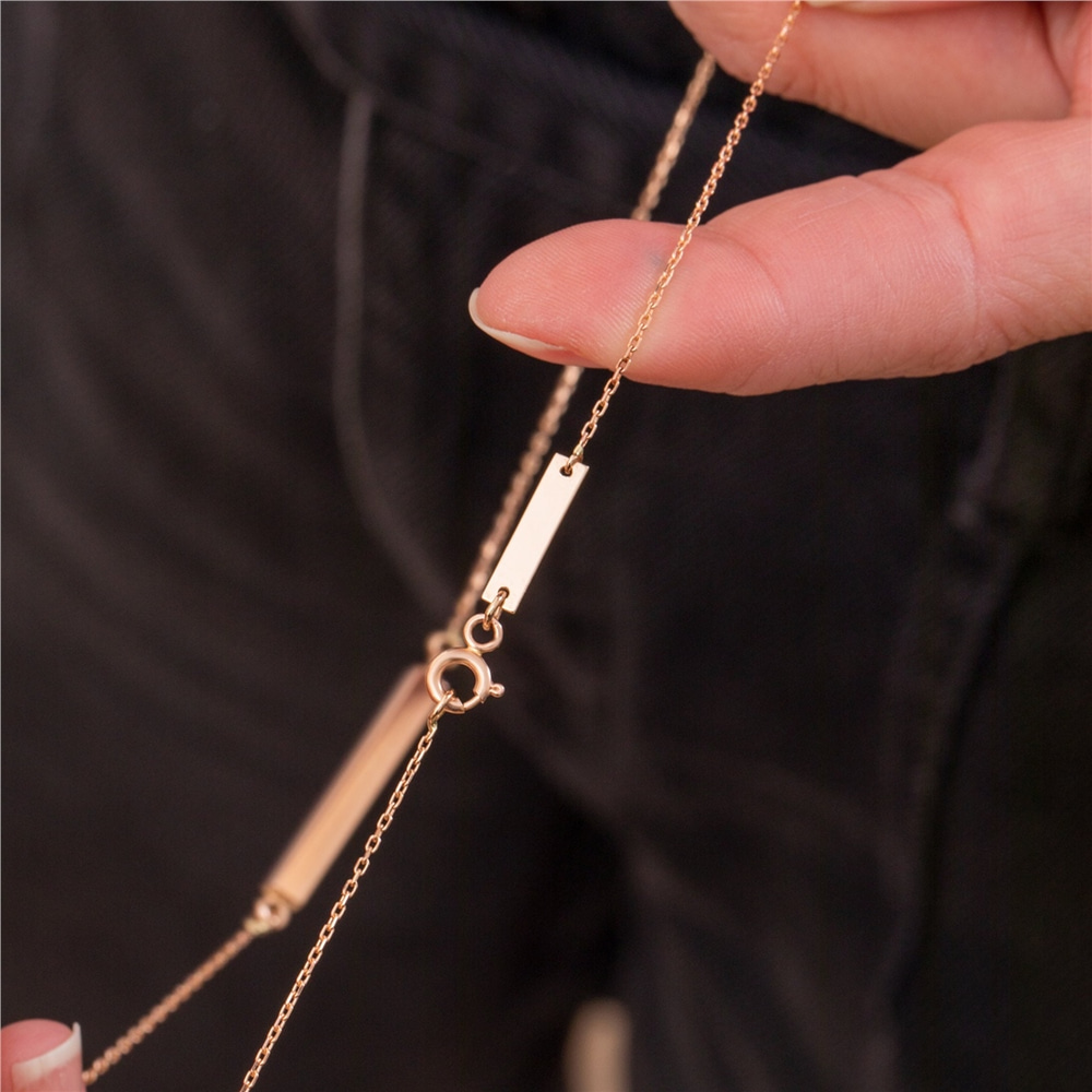 Goldstore-14K or 18K Solid Gold Tiny Bar Tag Add-on Available for existing ORDER, Customized Engraved Dainty Bar Tag at Clasp for Necklace Bracelet
