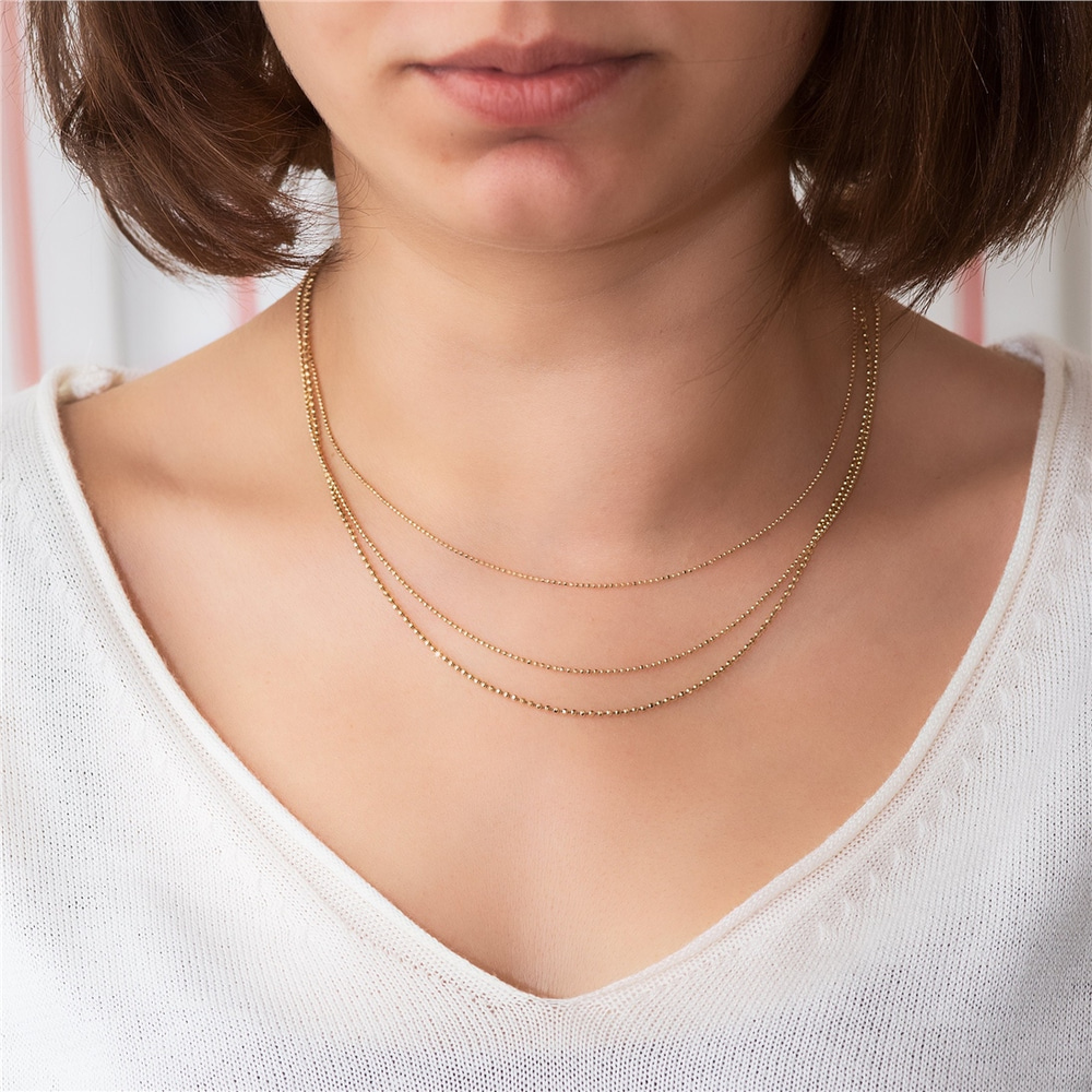 Goldstore-14k Real Gold Ball Chain Necklace, Minimalist Dainty Ball Chain Necklace, Tiny 14 Karat Yellow Gold Ball Chain Necklace Great Gift for Her