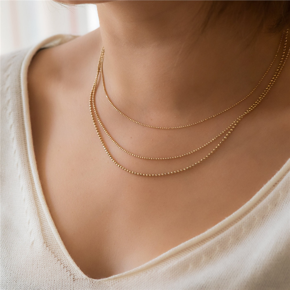 Goldstore-14k Real Gold Ball Chain Necklace, Minimalist Dainty Ball Chain Necklace, Tiny 14 Karat Yellow Gold Ball Chain Necklace Great Gift for Her