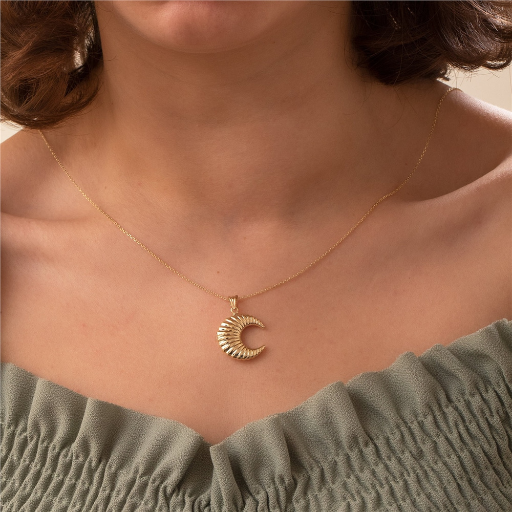Goldstore-14K Real Gold Crescent Urn Necklace, Hallow Moon Pendant, Real Yellow Gold Croissant Chunky Cremation Necklace, Ashes Holder for Loved Ones