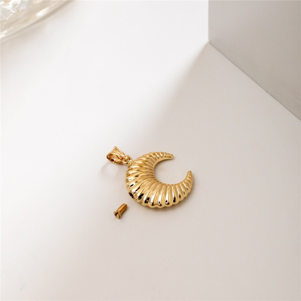 Goldstore-14K Real Gold Crescent Urn Necklace, Hallow Moon Pendant, Real Yellow Gold Croissant Chunky Cremation Necklace, Ashes Holder for Loved Ones