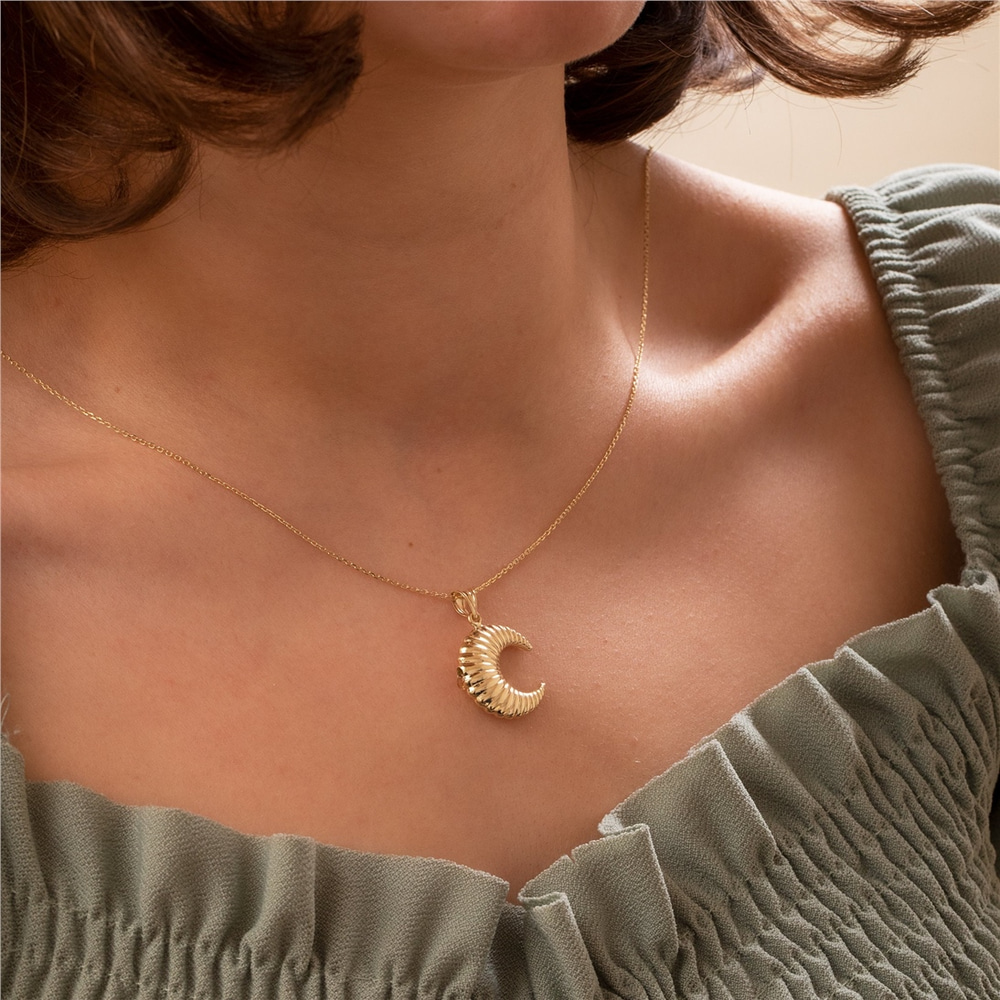 Goldstore-14K Real Gold Crescent Urn Necklace, Hallow Moon Pendant, Real Yellow Gold Croissant Chunky Cremation Necklace, Ashes Holder for Loved Ones
