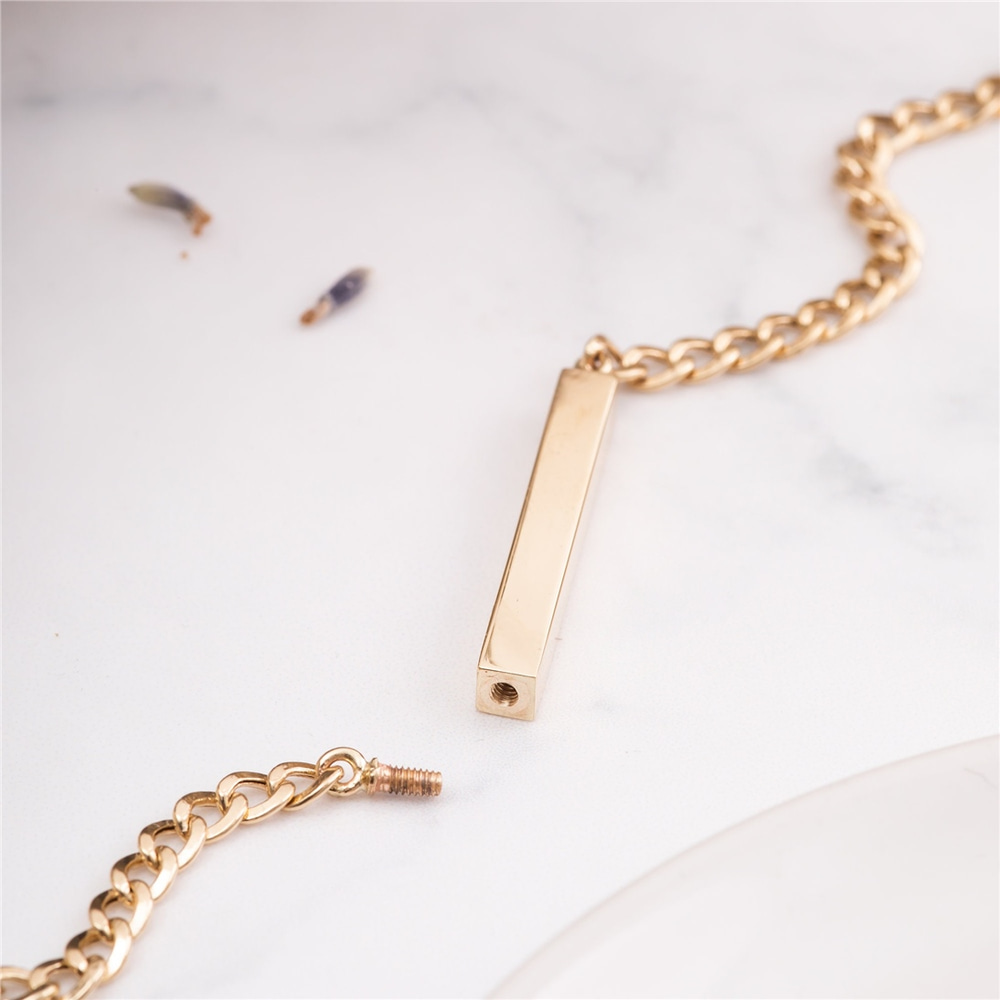 Goldstore-14K Real Gold Custom Cuban Chain Cremation Urn Bar Bracelet, Cuban Curb Link Chain Memorial 3D Bracelet, Custom Engrave Funeral Bracelet