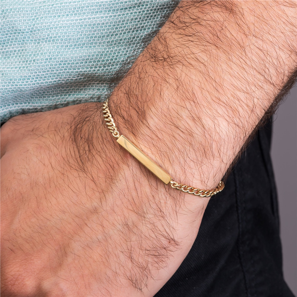 Goldstore-14K Real Gold Custom Cuban Chain Cremation Urn Bar Bracelet, Cuban Curb Link Chain Memorial 3D Bracelet, Custom Engrave Funeral Bracelet