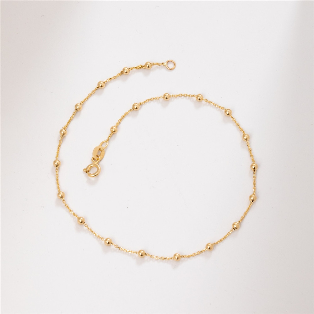 Goldstore-14K Real Gold Satellite Chain Anklet, Summer Beach Jewelry, Dainty Minimalist Beaded Ball Chain Anklet, Elegant Ankle Bracelet, Gift For Her