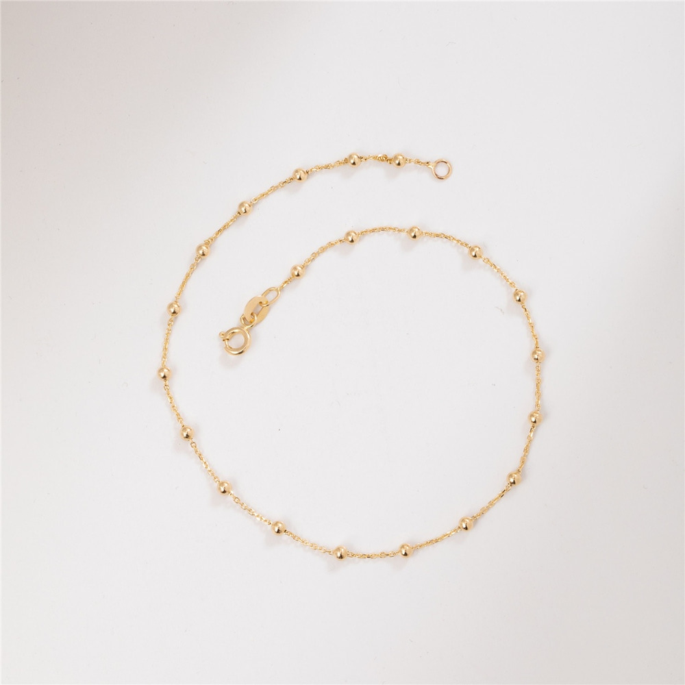 Goldstore-14K Real Gold Satellite Chain Anklet, Summer Beach Jewelry, Dainty Minimalist Beaded Ball Chain Anklet, Elegant Ankle Bracelet, Gift For Her