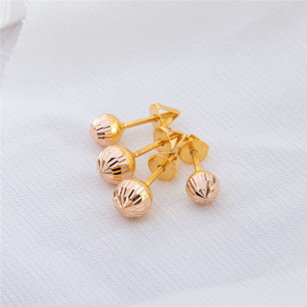 Goldstore-14K Real Gold Screw Back Ball Earrings, Diamond Cut Rose Gold Hollow Ball Earrings, Sparkle Ball Screwback Stud Earring 4mm 5mm 6mm 7mm Gift