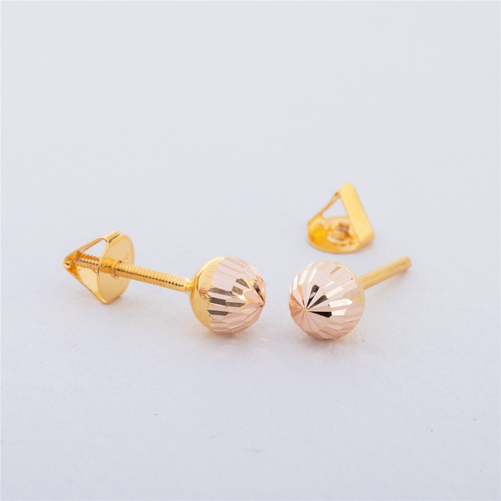 Goldstore-14K Real Gold Screw Back Ball Earrings, Diamond Cut Rose Gold Hollow Ball Earrings, Sparkle Ball Screwback Stud Earring 4mm 5mm 6mm 7mm Gift