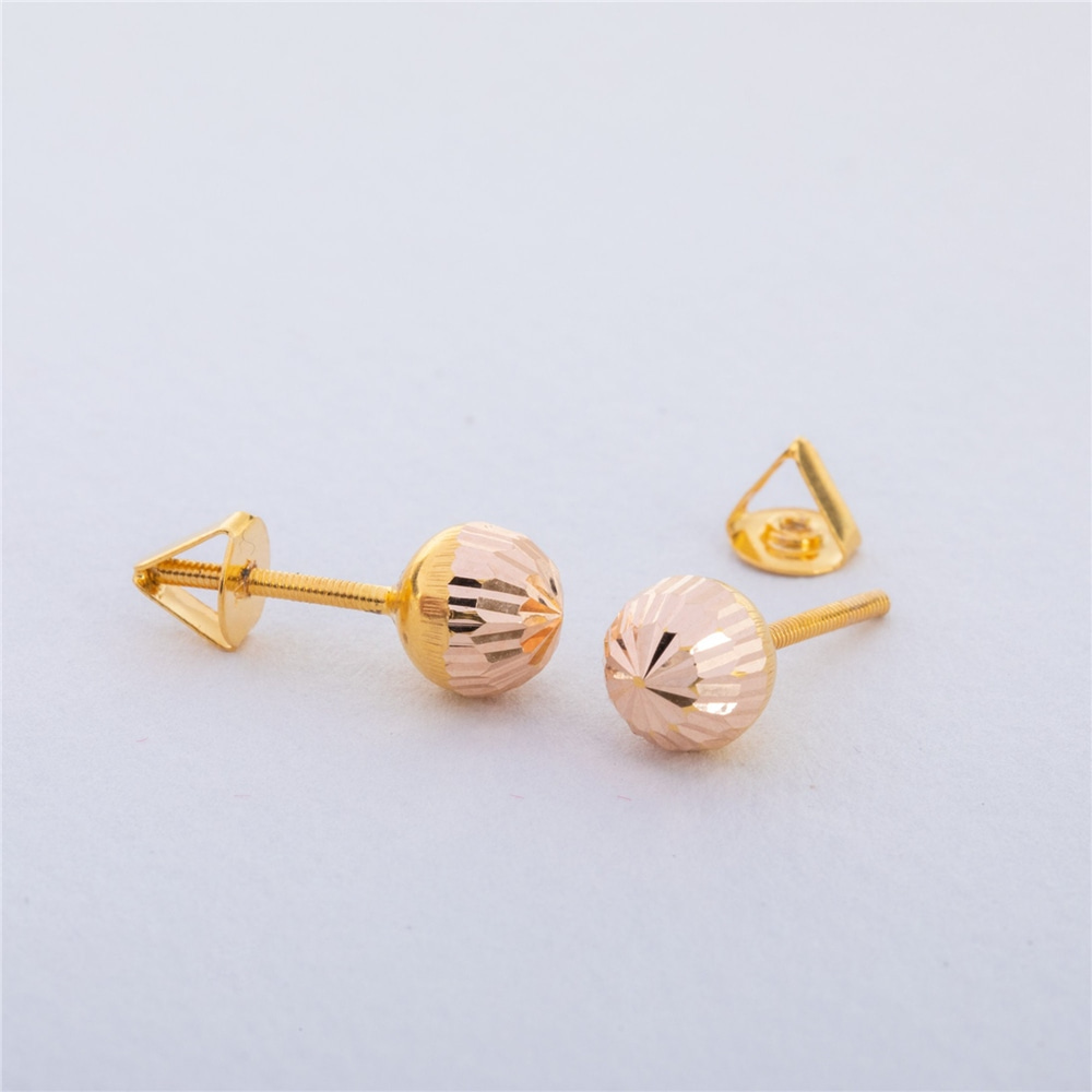 Goldstore-14K Real Gold Screw Back Ball Earrings, Diamond Cut Rose Gold Hollow Ball Earrings, Sparkle Ball Screwback Stud Earring 4mm 5mm 6mm 7mm Gift