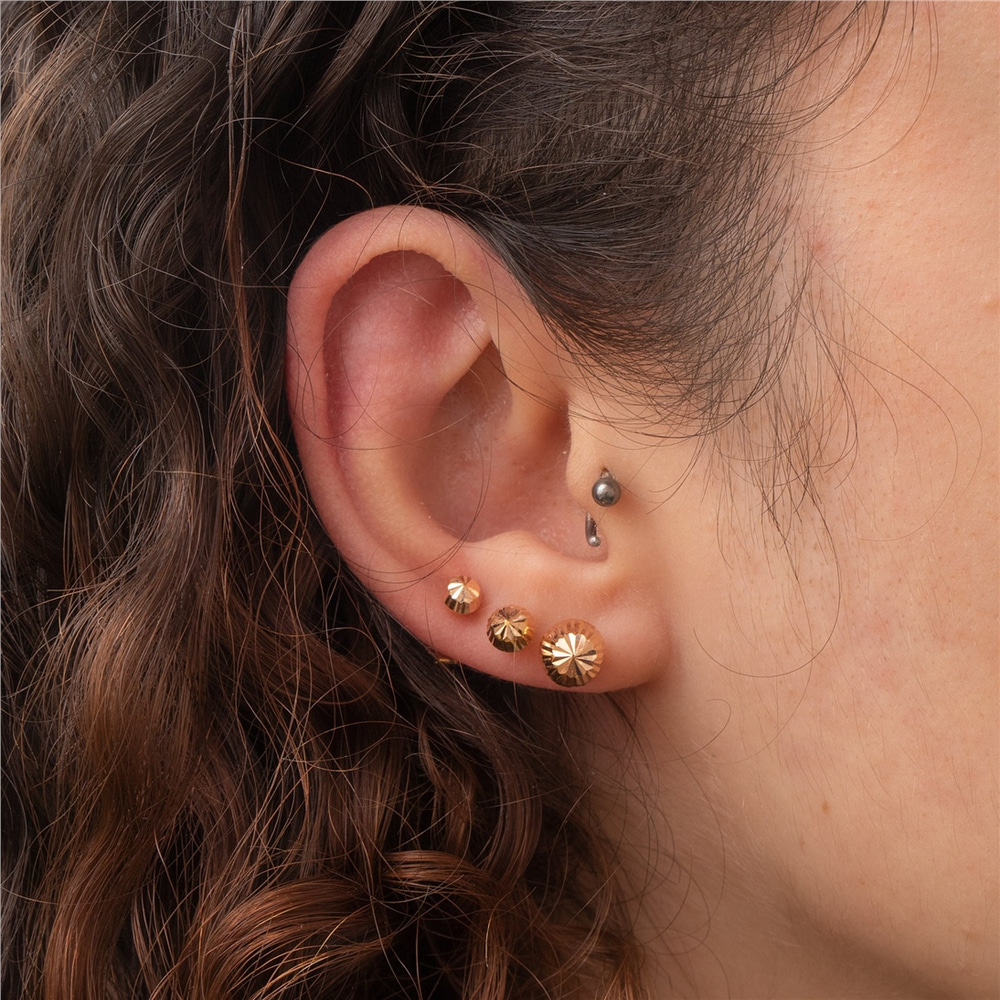 Goldstore-14K Real Gold Screw Back Ball Earrings, Diamond Cut Rose Gold Hollow Ball Earrings, Sparkle Ball Screwback Stud Earring 4mm 5mm 6mm 7mm Gift