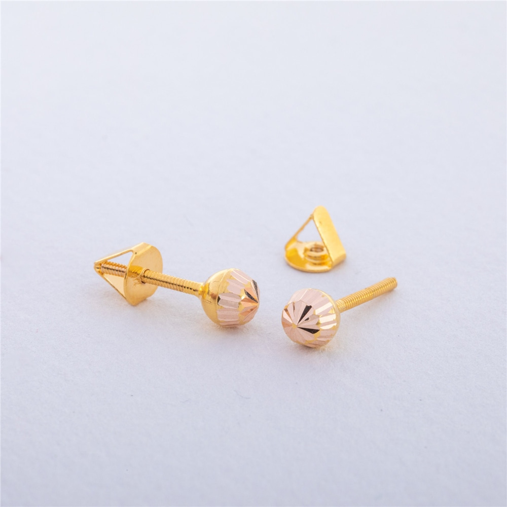 Goldstore-14K Real Gold Screw Back Ball Earrings, Diamond Cut Rose Gold Hollow Ball Earrings, Sparkle Ball Screwback Stud Earring 4mm 5mm 6mm 7mm Gift