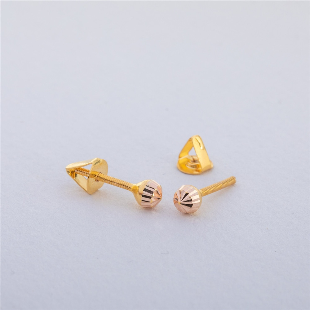 Goldstore-14K Real Gold Screw Back Ball Earrings, Diamond Cut Rose Gold Hollow Ball Earrings, Sparkle Ball Screwback Stud Earring 4mm 5mm 6mm 7mm Gift