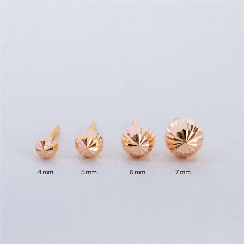 Goldstore-14K Real Gold Screw Back Ball Earrings, Diamond Cut Rose Gold Hollow Ball Earrings, Sparkle Ball Screwback Stud Earring 4mm 5mm 6mm 7mm Gift