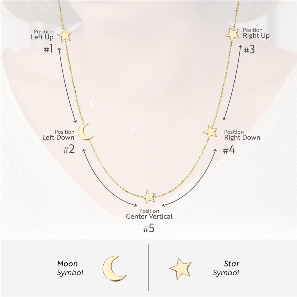 Goldstore-14k Real Gold Sideways Moon Star Pave Diamond Necklace, Moon & Stars Sideways Tiny Necklace, Personalized 2 3 Star Crescent Moon Necklace
