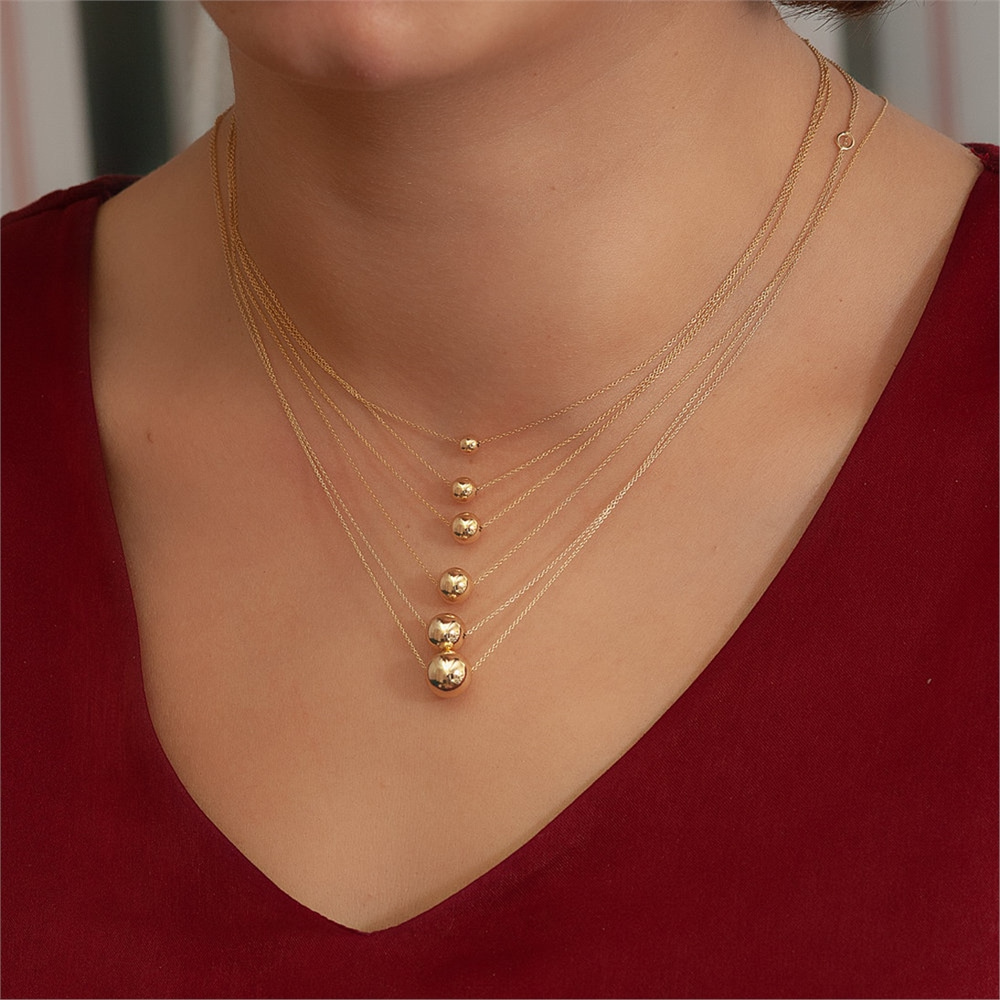 Goldstore-14K Real Gold Simple Ball Necklace, Floating Yellow solid Gold Ball Necklace, Large Dainty Solid 14k Gold Hollow Ball Necklace, Gift for Her