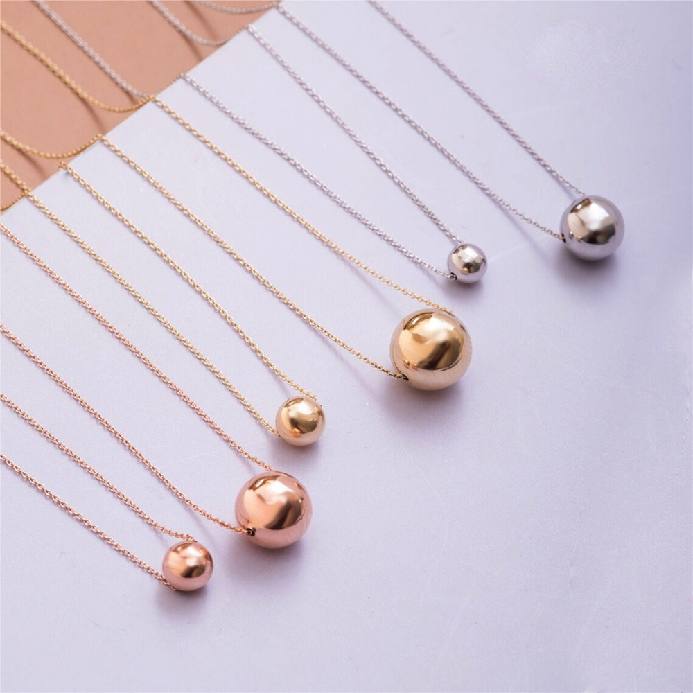 Goldstore-14K Real Gold Sparkle Ball Necklace, Minimalist Gold Ball Charm Necklace, Yellow Gold Bead Ball Choker Necklace, Tiny Sphere Daily Necklace