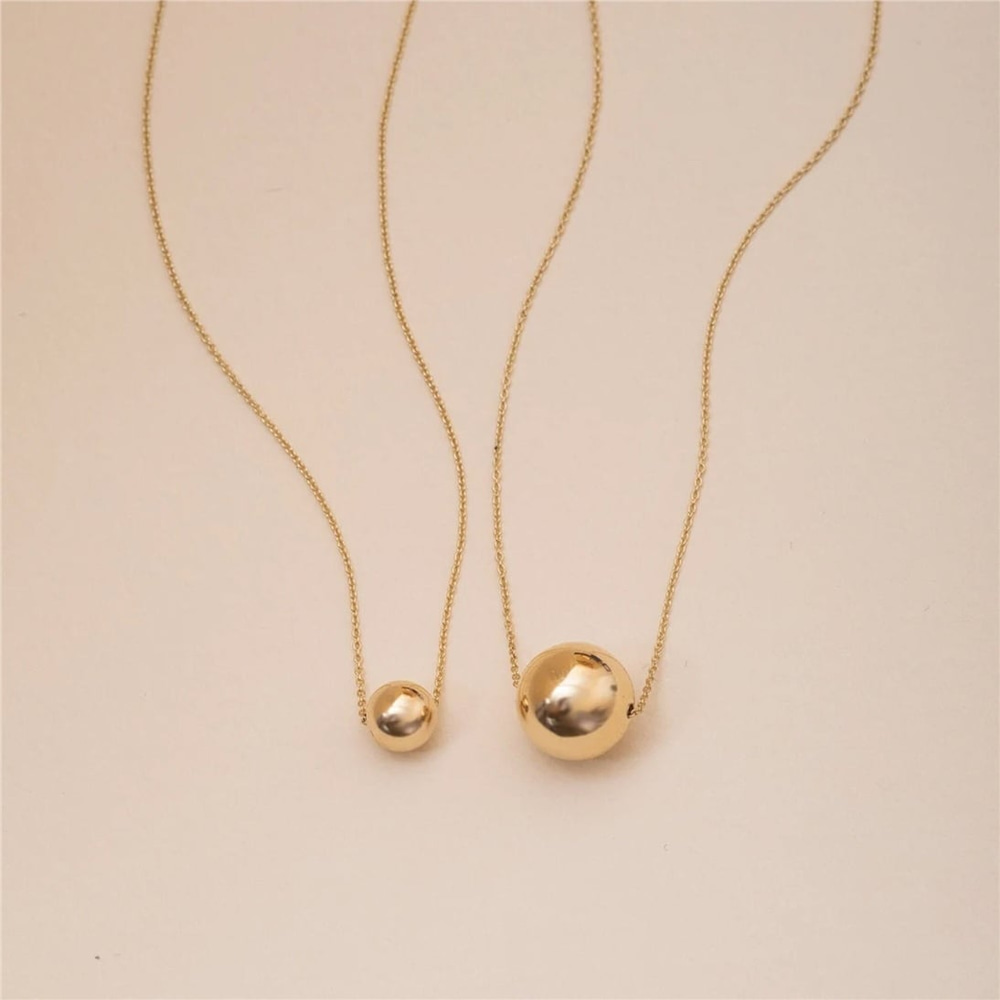 Goldstore-14K Real Gold Sparkle Ball Necklace, Minimalist Gold Ball Charm Necklace, Yellow Gold Bead Ball Choker Necklace, Tiny Sphere Daily Necklace