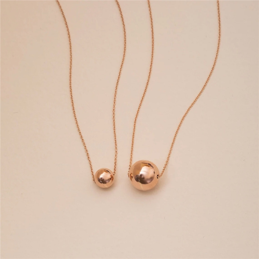 Goldstore-14K Real Gold Sparkle Ball Necklace, Minimalist Gold Ball Charm Necklace, Yellow Gold Bead Ball Choker Necklace, Tiny Sphere Daily Necklace