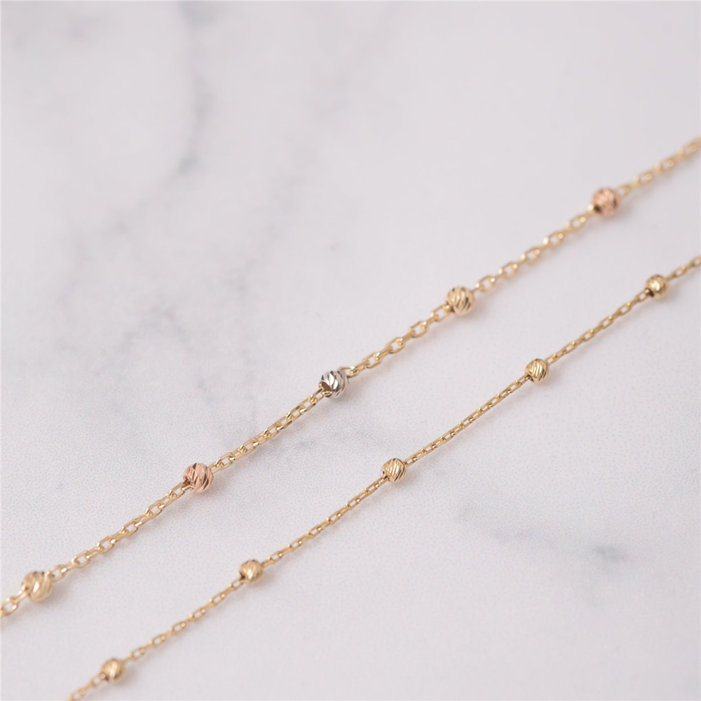 Goldstore-14k Solid Beaded Satellite Bracelet, Yellow 14k Real Gold Round Ball Dainty Bracelet is Great Gift For Her, Gift For Mom & Graduation Gift