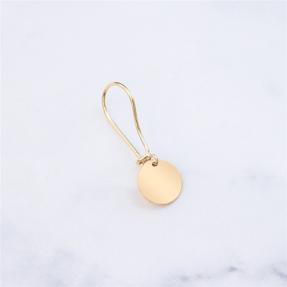 Goldstore-14K Solid Custom Engrave Disk Earring, Tiny Gold Circle Earring, Personalized Drop Round Gold Earrings, Real Gold Gold Dangle Disk Earrings
