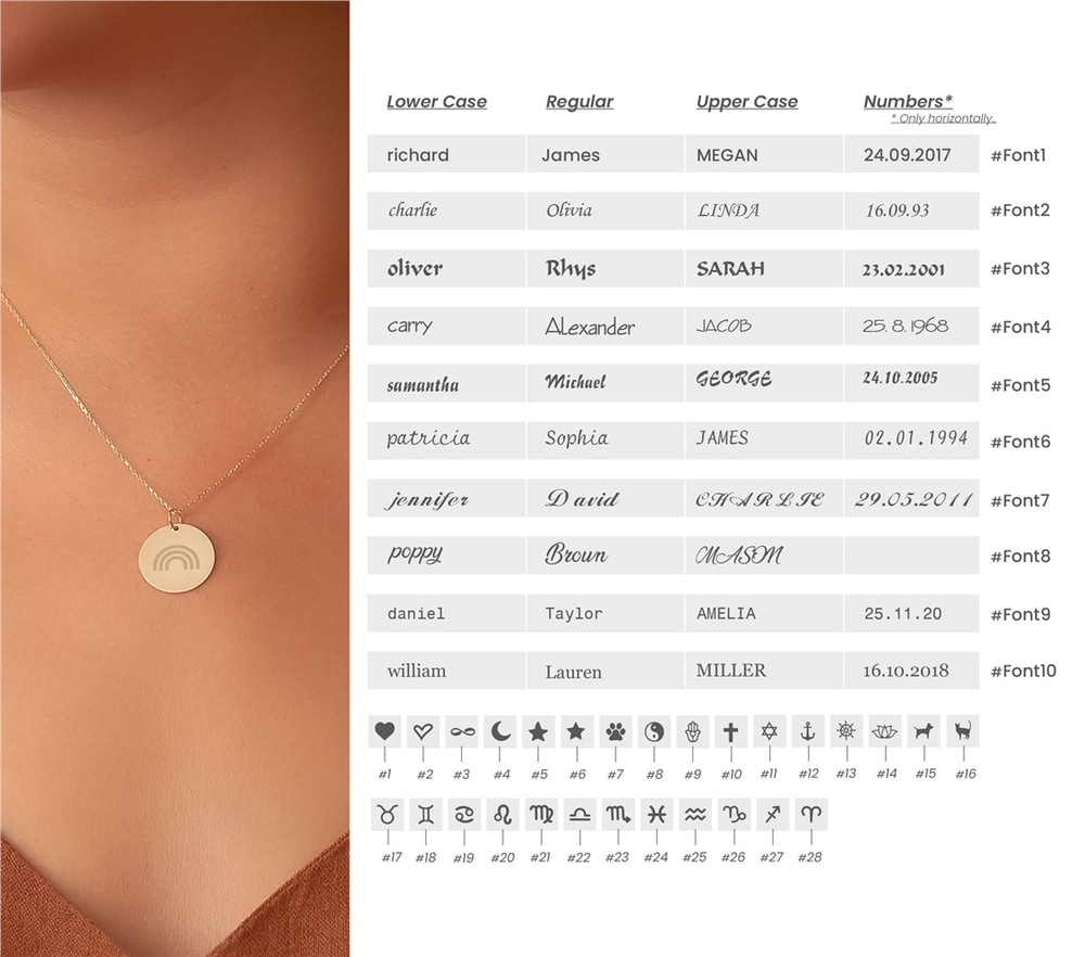 Goldstore-14K Solid Custom Engrave Rainbow Disk Necklace, Personalized Dainty Charm Pendant, Real Gold 2 Side Engravable Multi Disc Pendant Gift