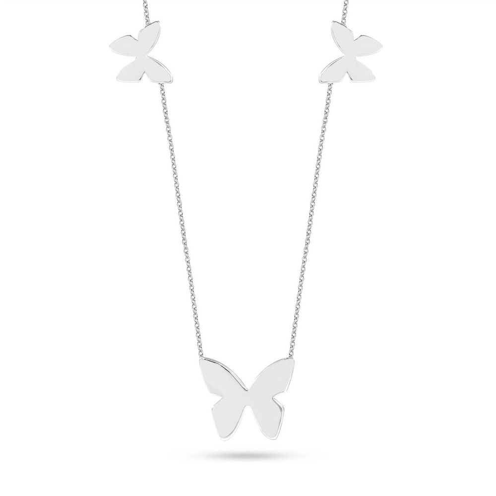 Goldstore-14K Solid Gold 1 Side Enamel Triple Butterfly Layered Necklace, Dainty Stars Gold Necklace is a Great Gift For Her. Enamel Hearts Necklace