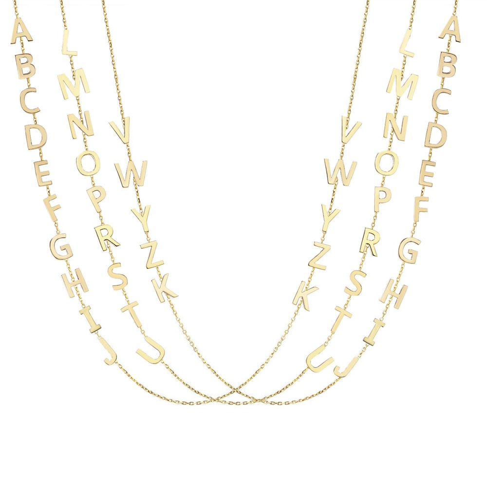 Goldstore-14k Solid Gold 2 3 4 5 Letter Necklace, 14k Solid Gold Sideways Initial Necklace, Choker Personalized Sideways Initial Letter Gold Necklace
