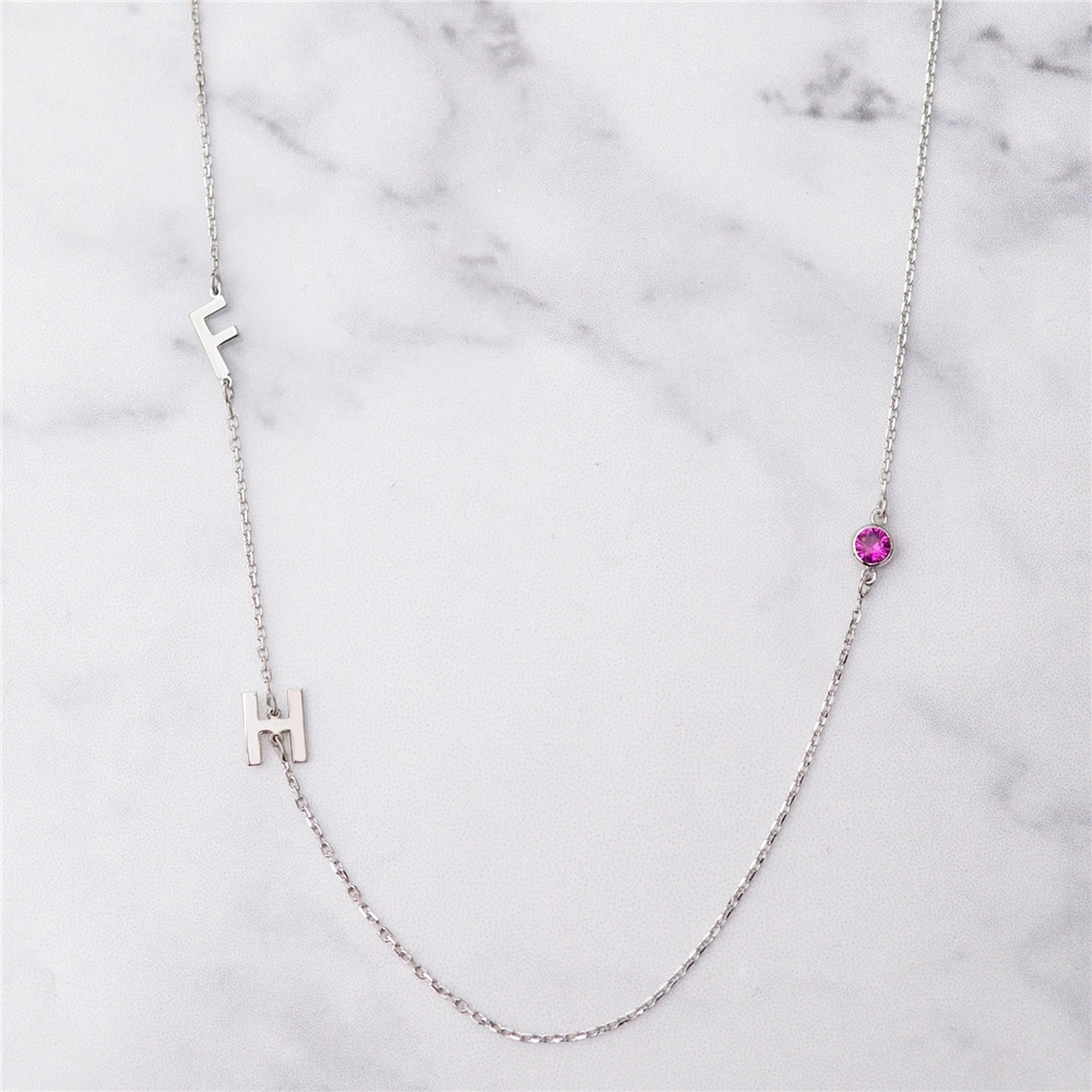 Goldstore-14k Solid Gold 2 3 4 5 Letter Necklace, 14k Solid Gold Sideways Initial Necklace, Choker Personalized Sideways Initial Letter Gold Necklace